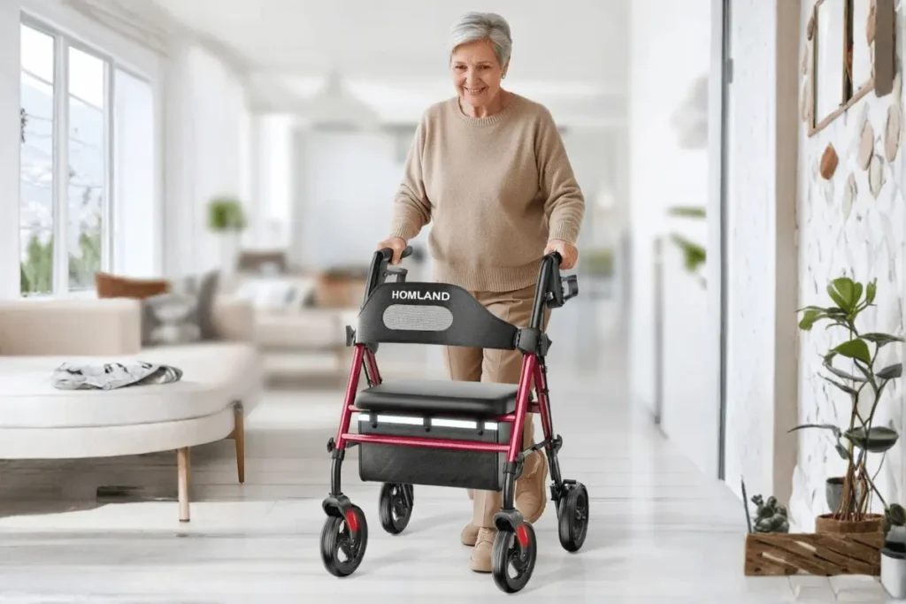 mom was using the HOMLAND Foldable Rollator Walker 3-5 hours daily 