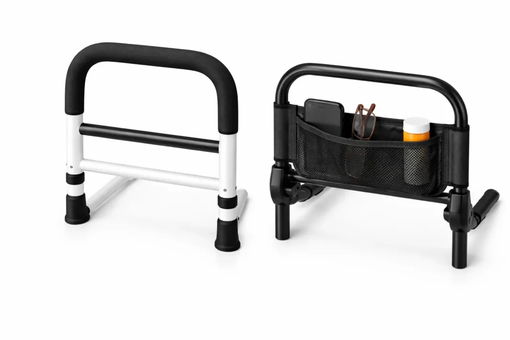 Comparison of foam-padded bed rail handle versus adjustable bed rail with storage organizer pouch for seniors